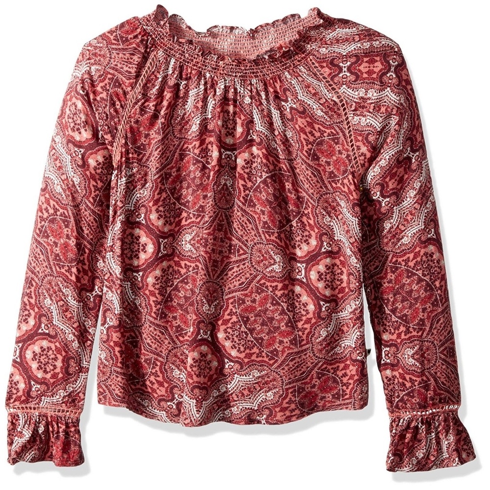 Lucky Brand Top Girls Skylar Smocked Peasant M L - Picture 2 of 4